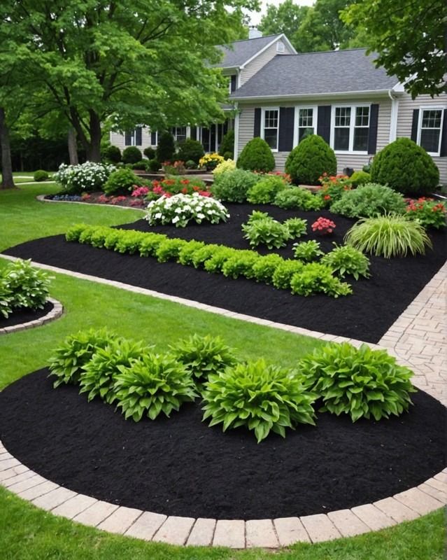 Beautifully landscaped front yard with neatly edged flower beds in Hudson