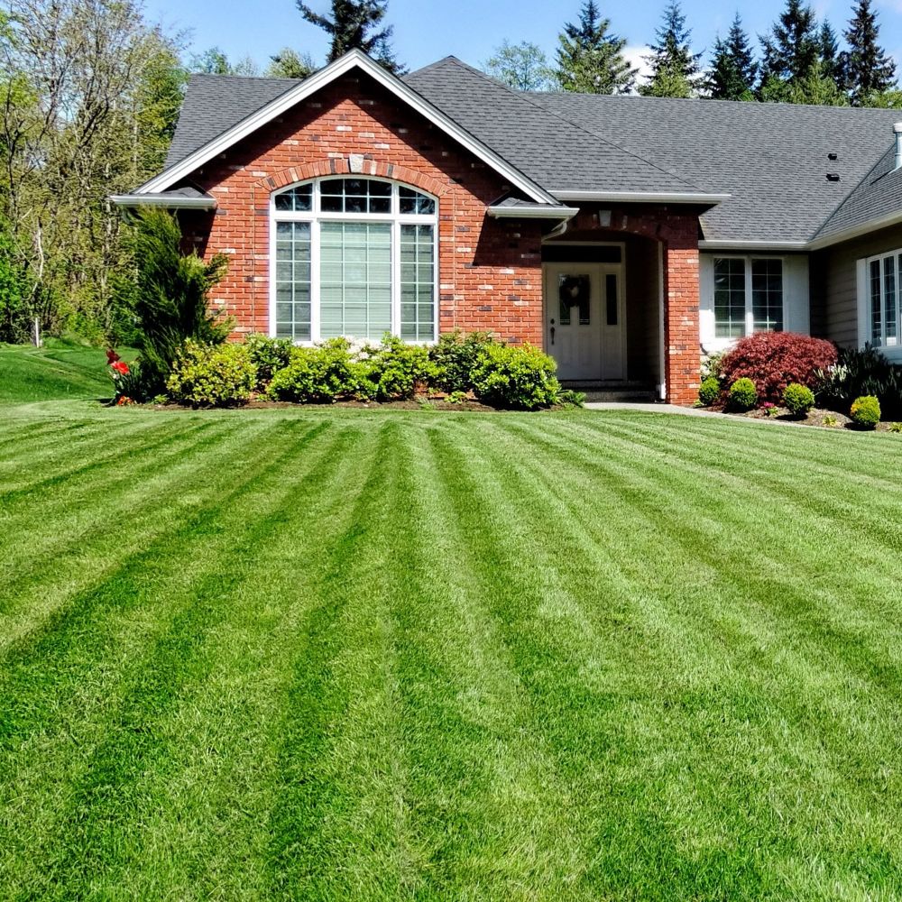 Front view of a house with a large, freshly mowed lawn in Houlton